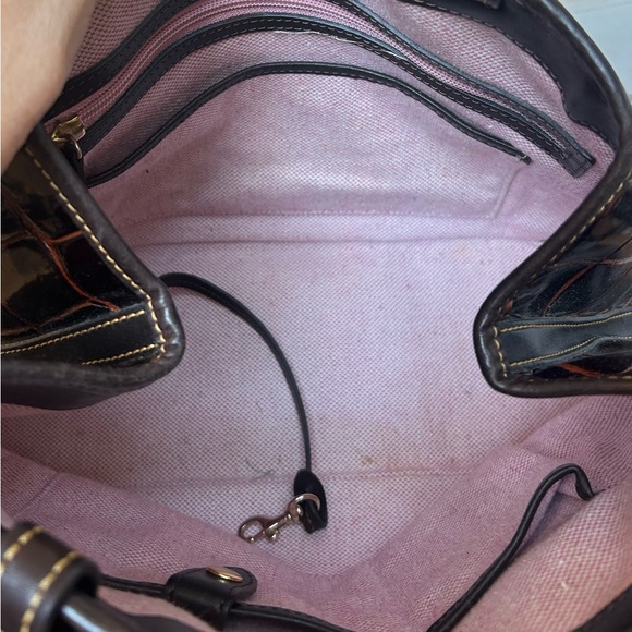 Dooney & Bourke Croc Embossed Leather Tassel Tote Handbag Cognac Brown - Picture 10 of 13